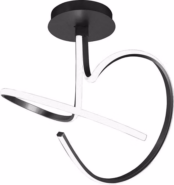 Plafoniera LED Curvy Rossini Group con struttura in alluminio nero opaco, design moderno e rotondo, 39W, 3000K luce bianca calda, IP20