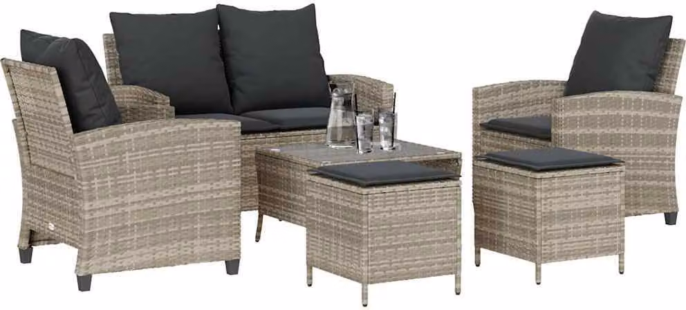 Set Divano da Giardino 6pz con Cuscini Grigio Chiaro Polyrattan