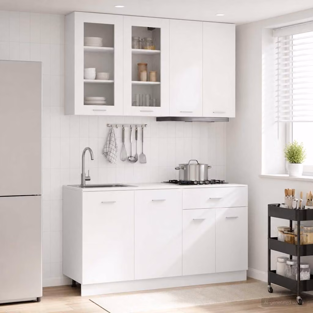 vidaXL Unità Cucina LYON Moderna in MDF Bianco con Ante in Vetro, 4 Pezzi