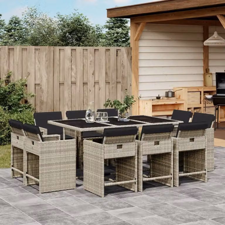 Maison Exclusive - Set Pranzo Giardino 11pz con Cuscini Grigio Chiaro Polyrattan