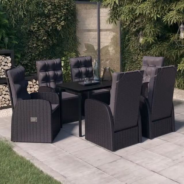 Set da Pranzo da Giardino 7 pz con Cuscini Nero 3099482