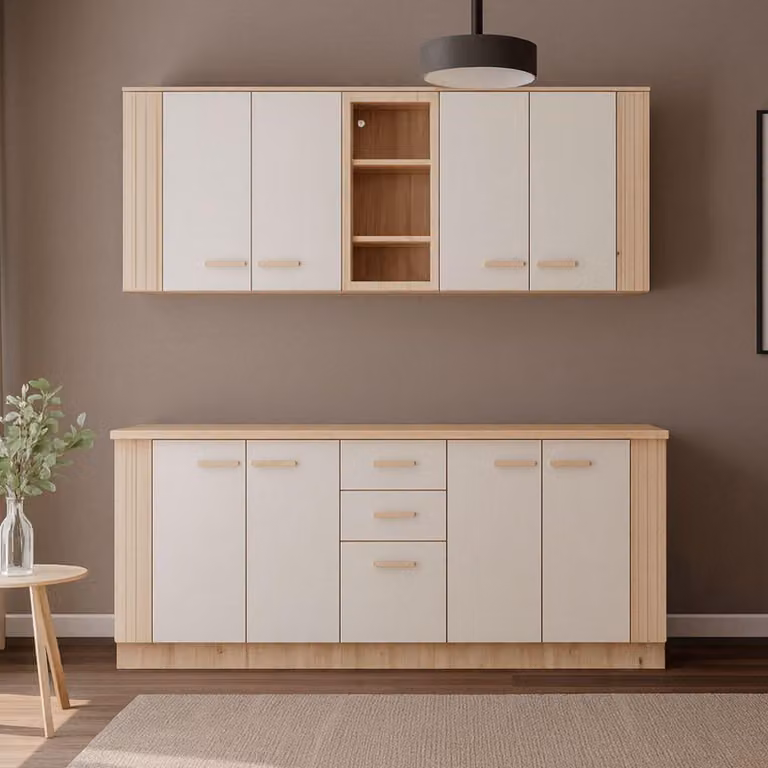 Ghemme - Cucina, Beige, 2 Cassetti, Elettrodomestici non inclusi