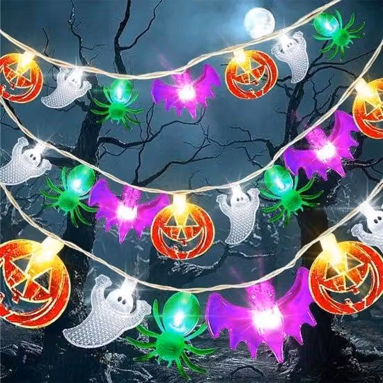 Ghirlanda luminosa con lanterne di zucca, 3 m, 20 LED, alimentata a batterie, decorazione di Halloween