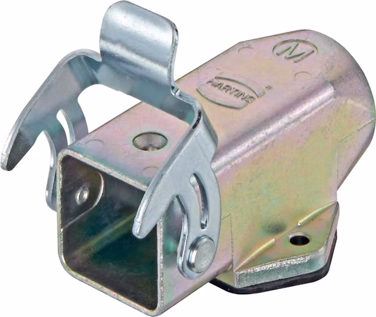 Alloggiamento per connettori HARTING Han 3A EMV, con base aperta, dotato di un ingresso cavo diritto M20 e di una guarnizione di schermatura EMV M20