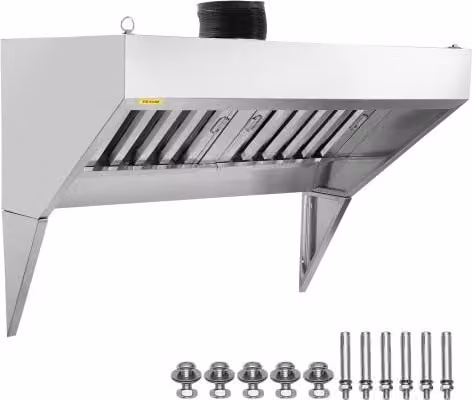 Cappa di Aspirazione Commerciale VEVOR in Acciaio Inossidabile Argento con 2 Filtri a Griglia a Forma di U, L: 120 cm, P: 90 cm, H: 76 cm