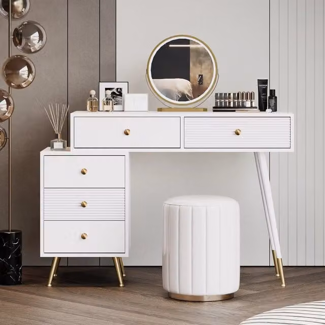 Tavolo da trucco WISHDOR con specchio LED e cassetti, bianco, L: 100 cm, P: 40 cm, H: 78 cm