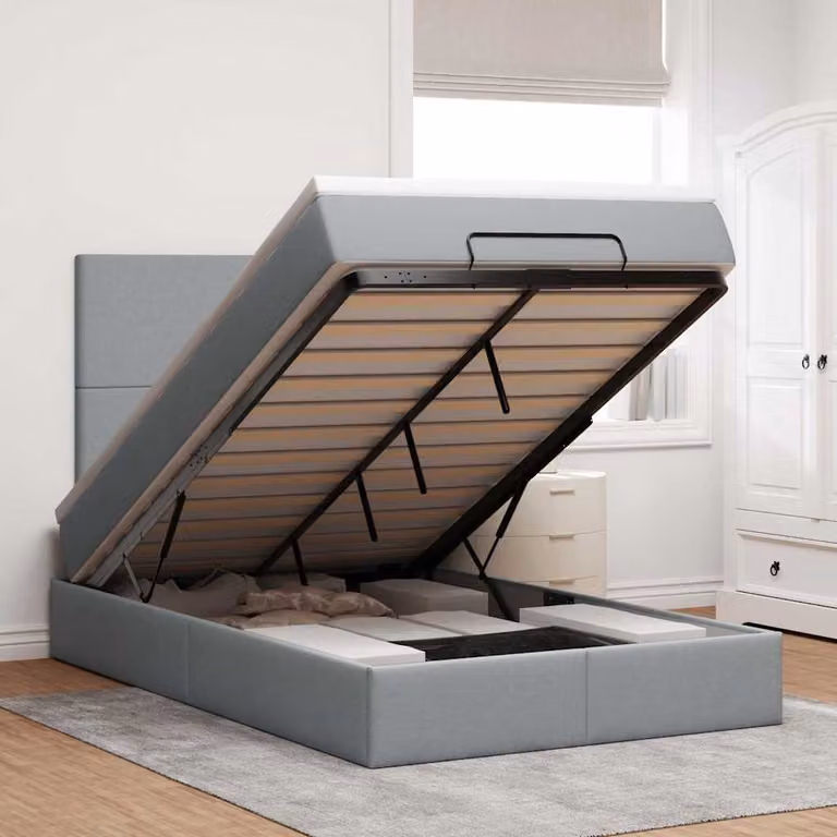 vidaXL Letto con Contenitore e Materasso in Tessuto, Colore Grigio e Bianco, L/P/H: 200 x 120 x 28 cm