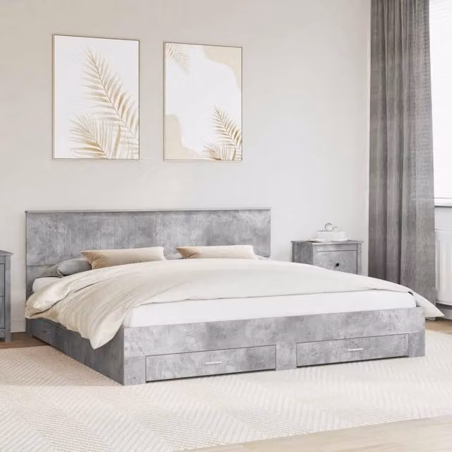 Struttura del letto con testiera-Giroletto con Testiera Grigio cemento 200 x 200 cm 853576