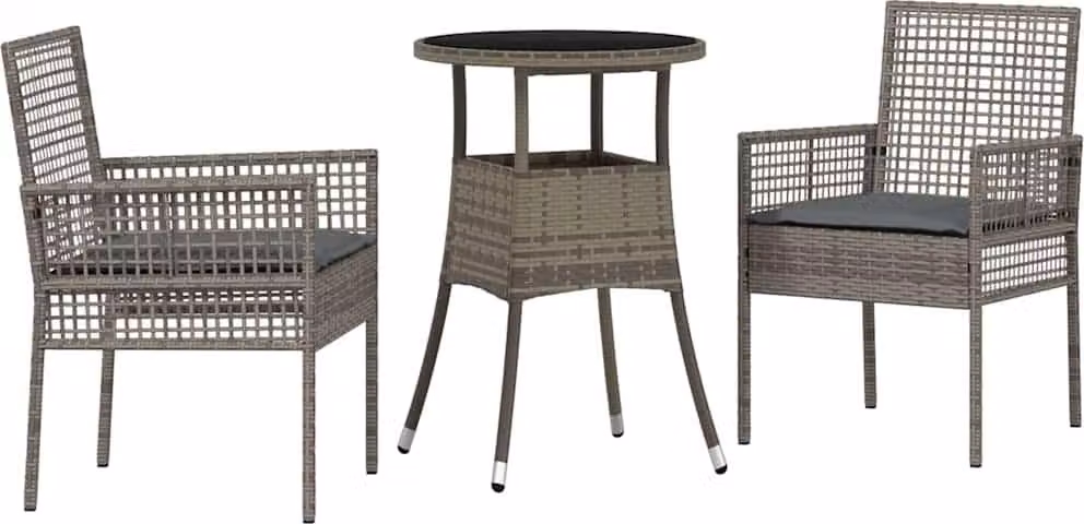 Set da Pranzo per Giardino 3 pcs Grigio polyrattan