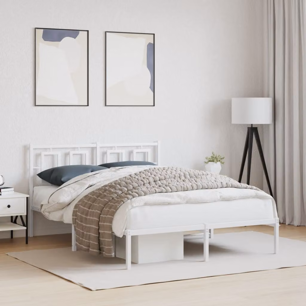 vidaXL Giroletto con Testiera in Metallo Bianco L/P: 140 x 190 cm