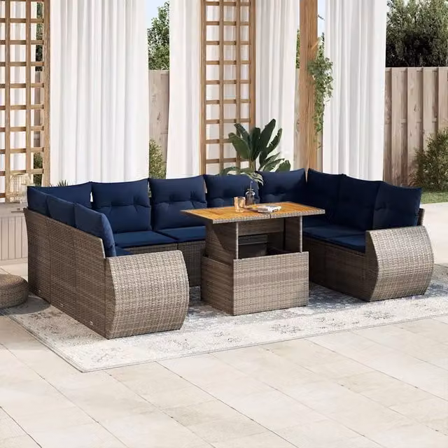 Set Divano da Giardino 10 pz con Cuscini Grigio in Polyrattan 3327309