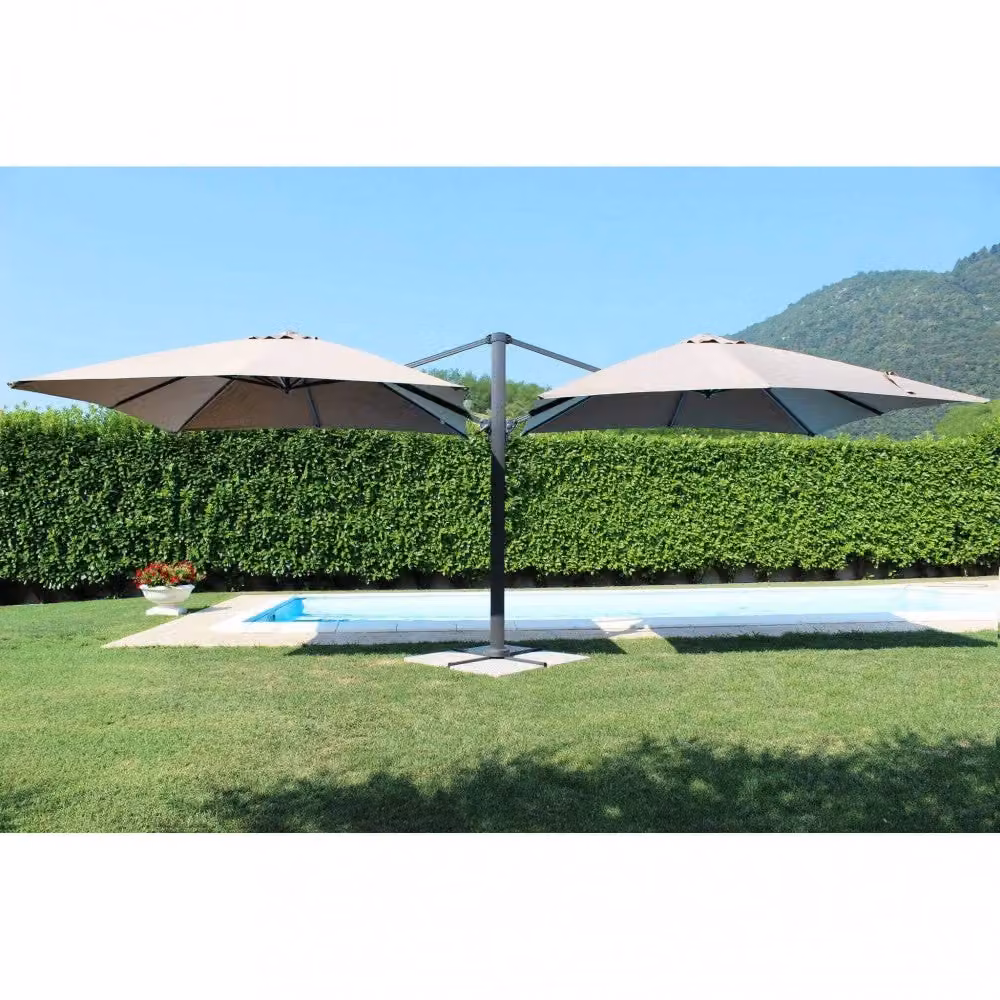 Ombrellone da Giardino Doppio Archimede GIORDANOSHOP in Alluminio Antracite con Telo in Poliestere Beige 3x3 m – 2