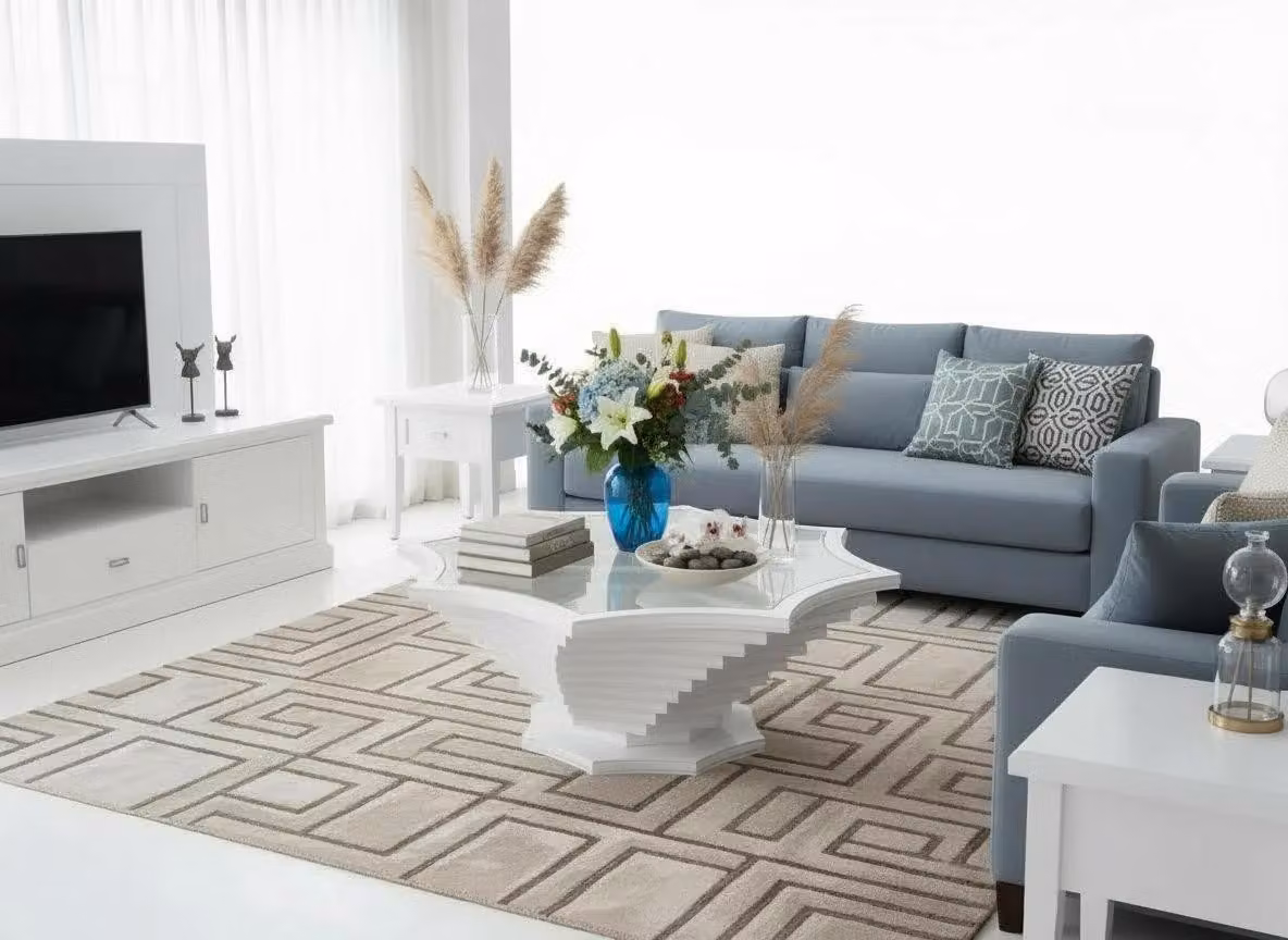 Tavolino da salotto moderno, minimalista, bianco, elegante, di classe, confortevole