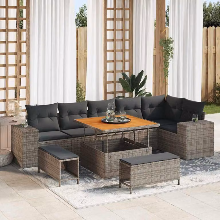 Maison Exclusive - Set da giardino composto da 9 pezzi, divano, colore grigio, realizzato in rattan sintetico