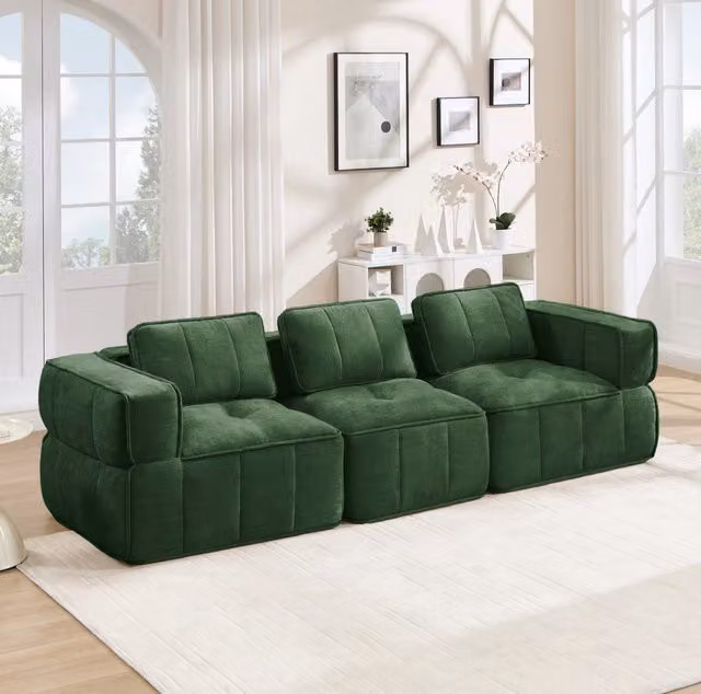 Divano modulare 3 posti 271x93x67 cm verde in poliestere; senza montaggio