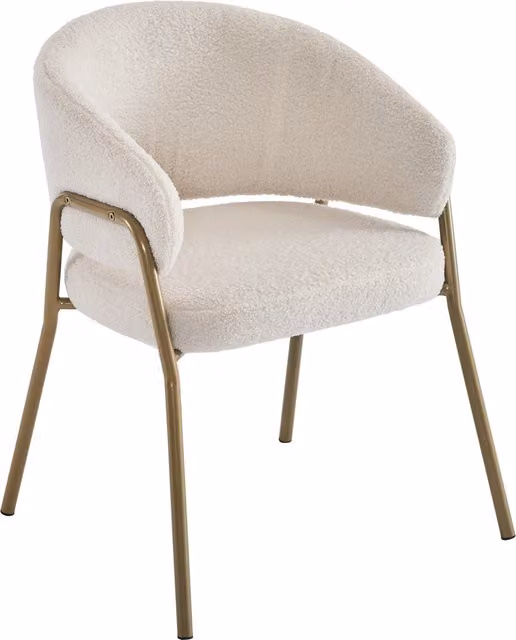 Sedia Imbottita in Velluto di Agnello con Braccioli e Gambe Dorate Aosom Italy Bianco L: 49 cm, P: 48 cm, H: 78 cm
