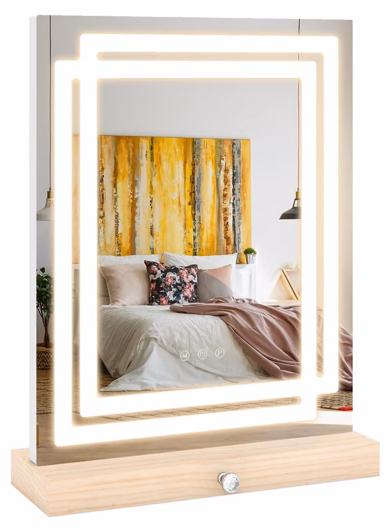 Specchio da trucco COSTWAY, 41x50 cm, specchio cosmetico LED con illuminazione, 3 modalità di regolazione del colore e intensità, controllo touch e contenitore portaoggetti