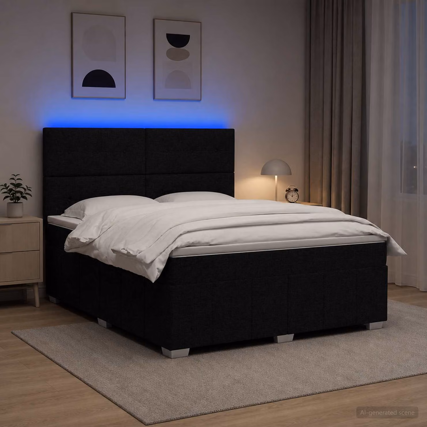 Letto Box Spring vidaXL con Materasso e Illuminazione LED, Nero, L/P/H: 200 x 140 x 76,5 cm