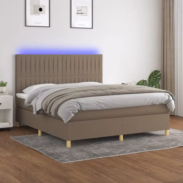 Letto Ibrido con Materasso vidaXL in Tessuto Beige con Illuminazione LED e Porte USB L/P/H: 160 x 200 x 128 cm