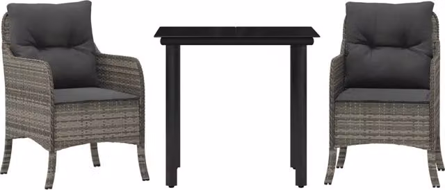 Set da Pranzo da Giardino 3 pz | Set Salotto da Giardino con Cuscini in Polyrattan Grigio