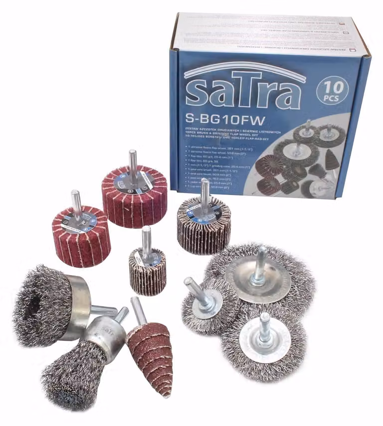 Set-kit 10 spazzole metalliche e disco lamellare per la levigatura, lucidatura e pulizia di superfici in metallo e legno, per rimozione ruggine, vernice