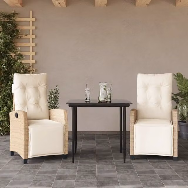 Set da Pranzo da Giardino 3 pz con Cuscini Beige in Polyrattan 3213002