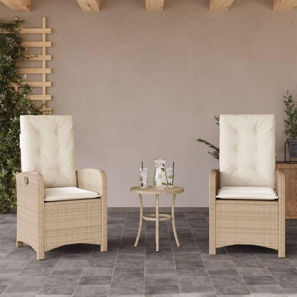 Set di 2 sedie reclinabili da giardino vidaXL in polyrattan con cuscini beige e struttura in metallo