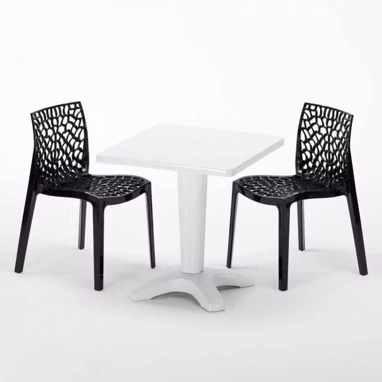 Tavolo quadrato bianco e 2 sedie in polipropilene colorato per interni Grand Soleil Gruvyer Patio - Nero