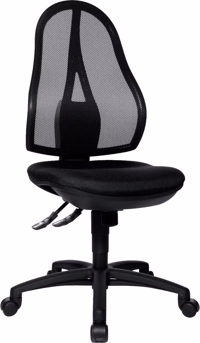 TOPSTAR OP200G20H, sedia girevole per ufficio con supporto lombare, modello Open Point SY, senza braccioli, colore nero, dotata di doppie ruote di sicurezza adatte a tutti i tipi di pavimento