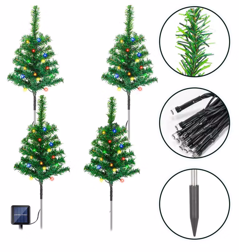Ikodm, albero di Natale solare da giardino, 16 pezzi, 320 LED multicolore, 8 modalità di illuminazione, 50 cm, decorazione natalizia per il giardino