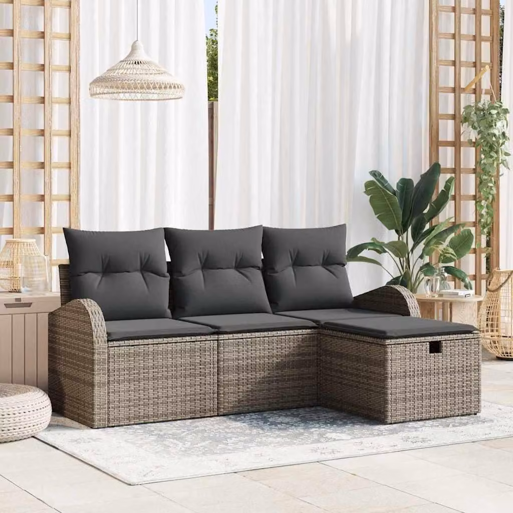 Maison Exclusive - Set da giardino composto da 4 pezzi, divano in rattan sintetico, colore grigio