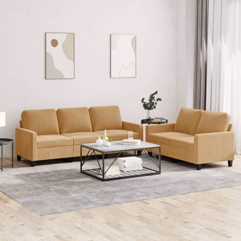 Maison Exclusive - Set divano a 2 posti con cuscini in velluto marrone