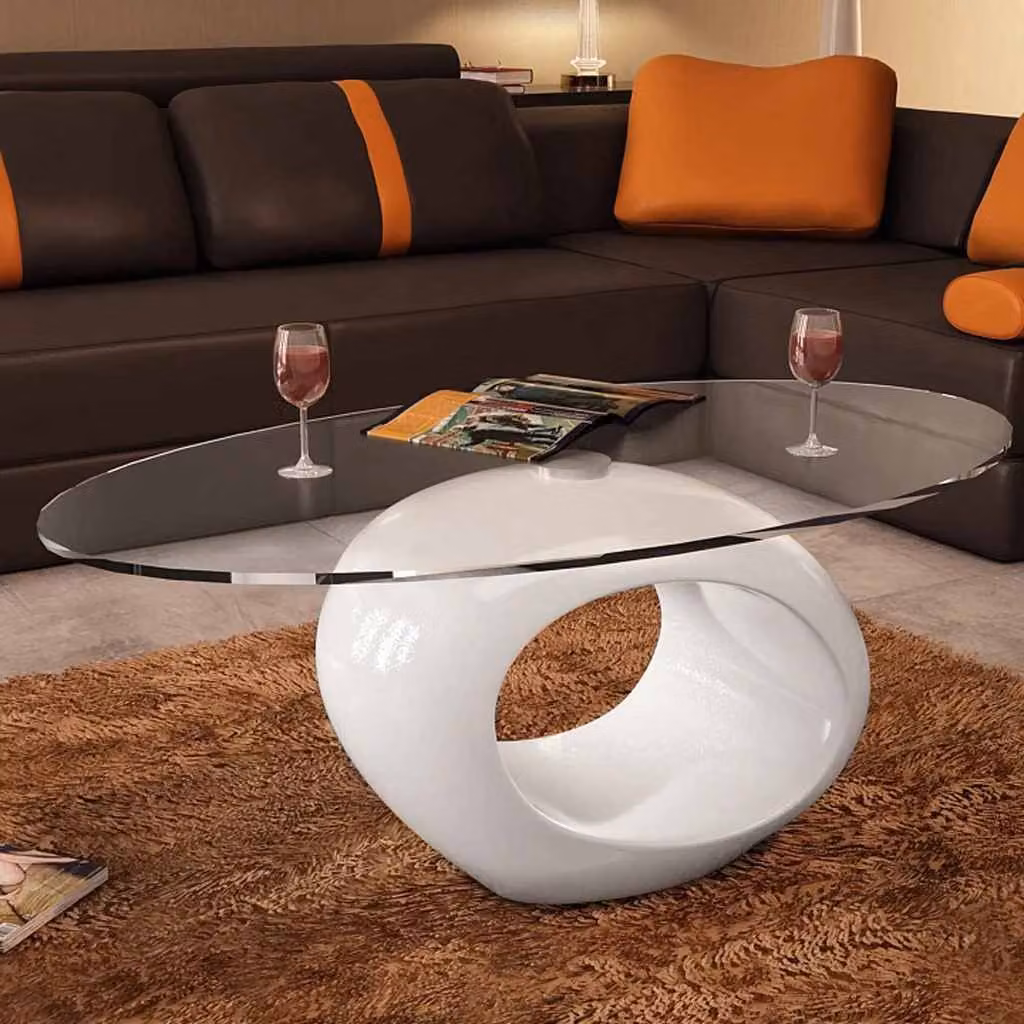 vidaXL Tavolino da Salotto con Ripiano Ovale in Vetro Bianco Lucido