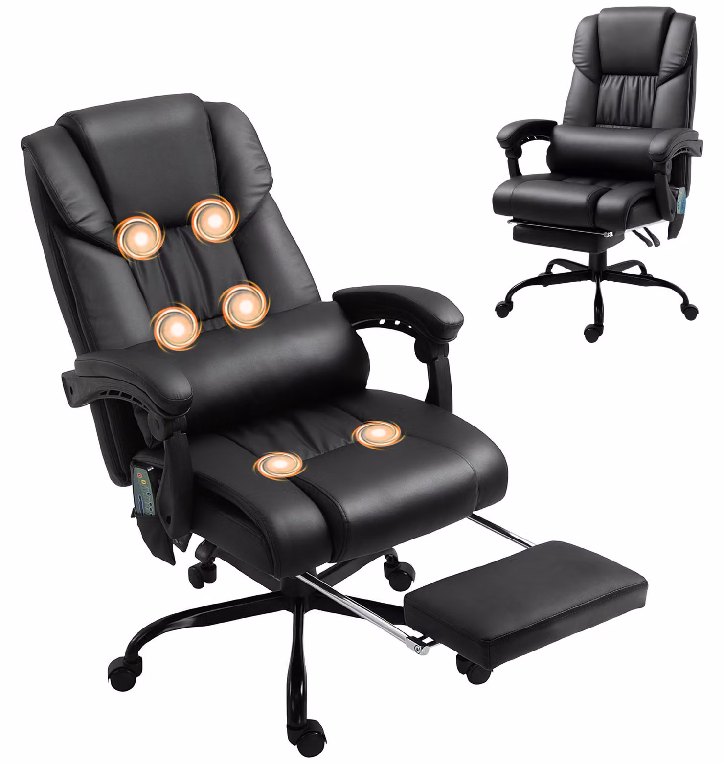 Sedia da ufficio Vinsetto ergonomica con funzione massaggio, poggiapiedi in Pelle finta nera
