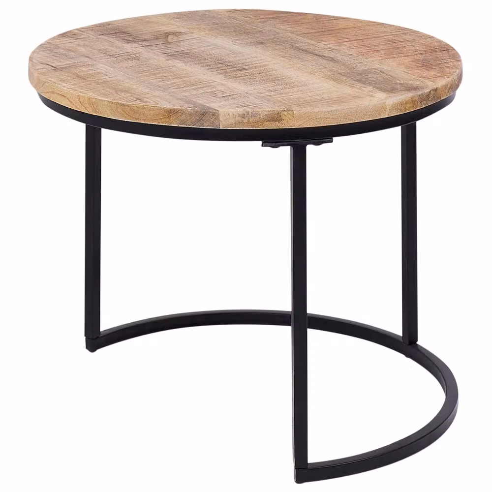 Set di 2 tavoli rotondi Beliani in legno di mango e metallo nero stile industrial – 2
