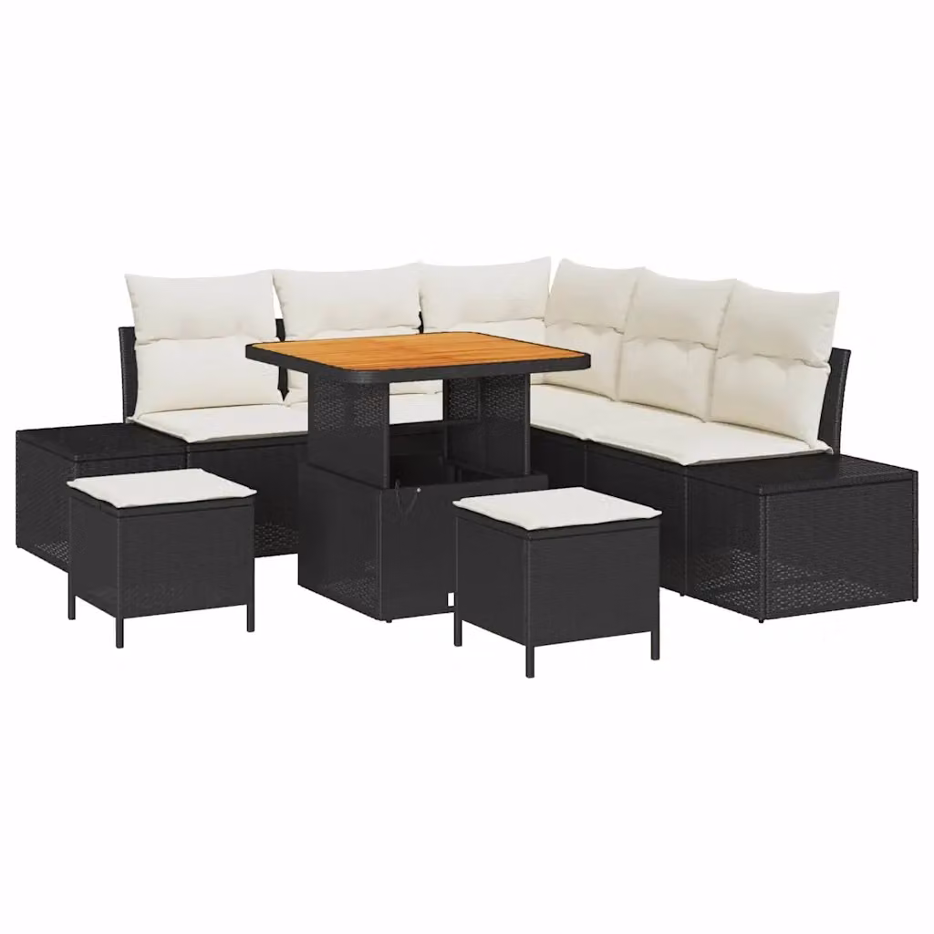 Set Divano da Giardino a L vidaXL 8 pz Nero con Cuscini e Tavolino in Rattan e Metallo – 2