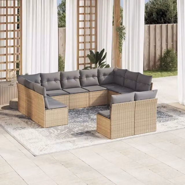 Set Divani da Giardino 11 pz con Cuscini Beige in Polyrattan 3250188