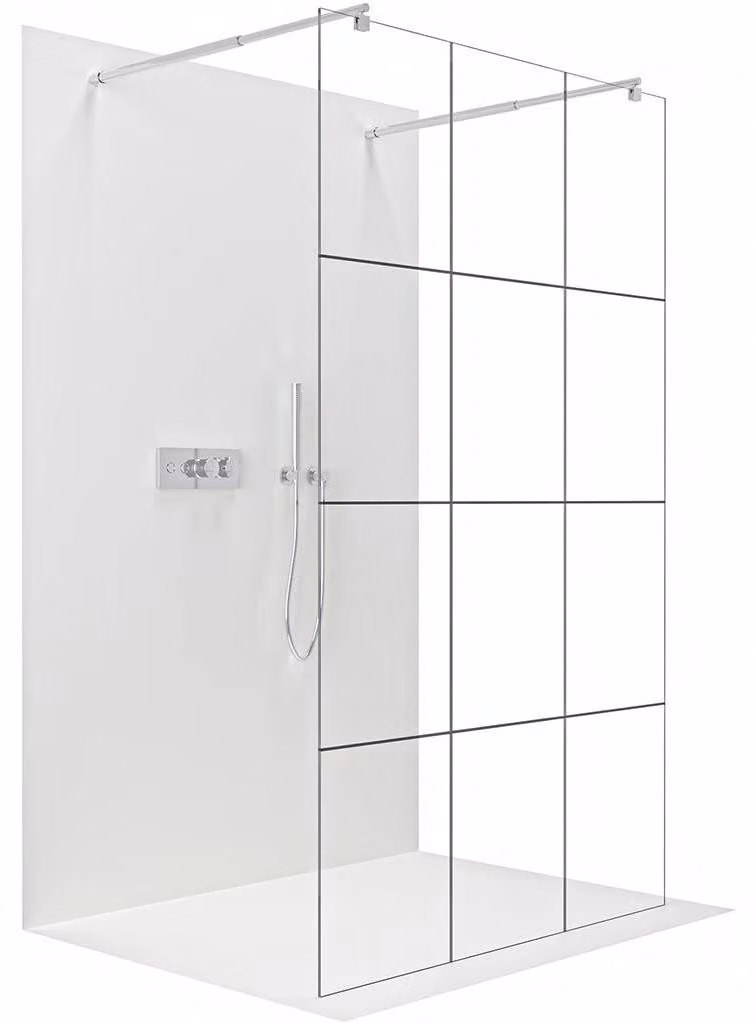 CERANO - Box doccia Walk-in Onyx Duo L/P - 8 mm - montante arrotondato - cromato, vetro industriale - 140x200 cm