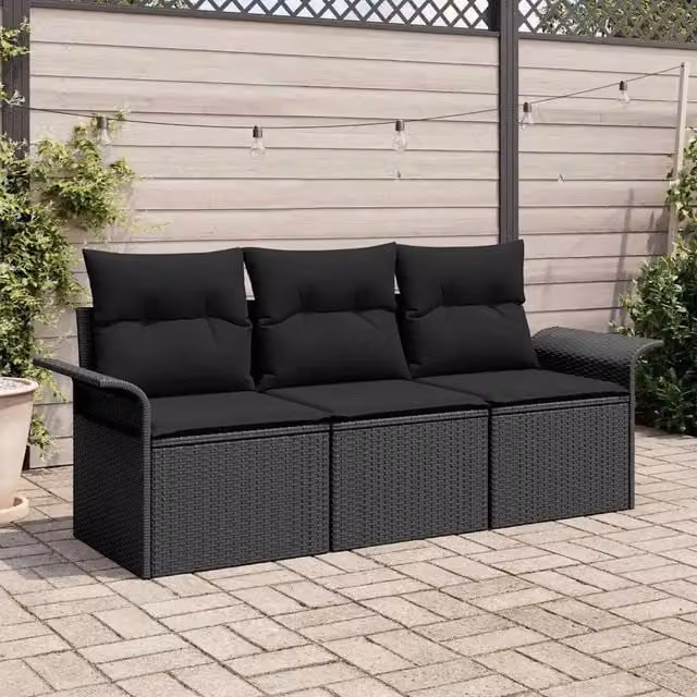 Set Divano da Giardino 3 pz Nero Poly Rattan 3353892