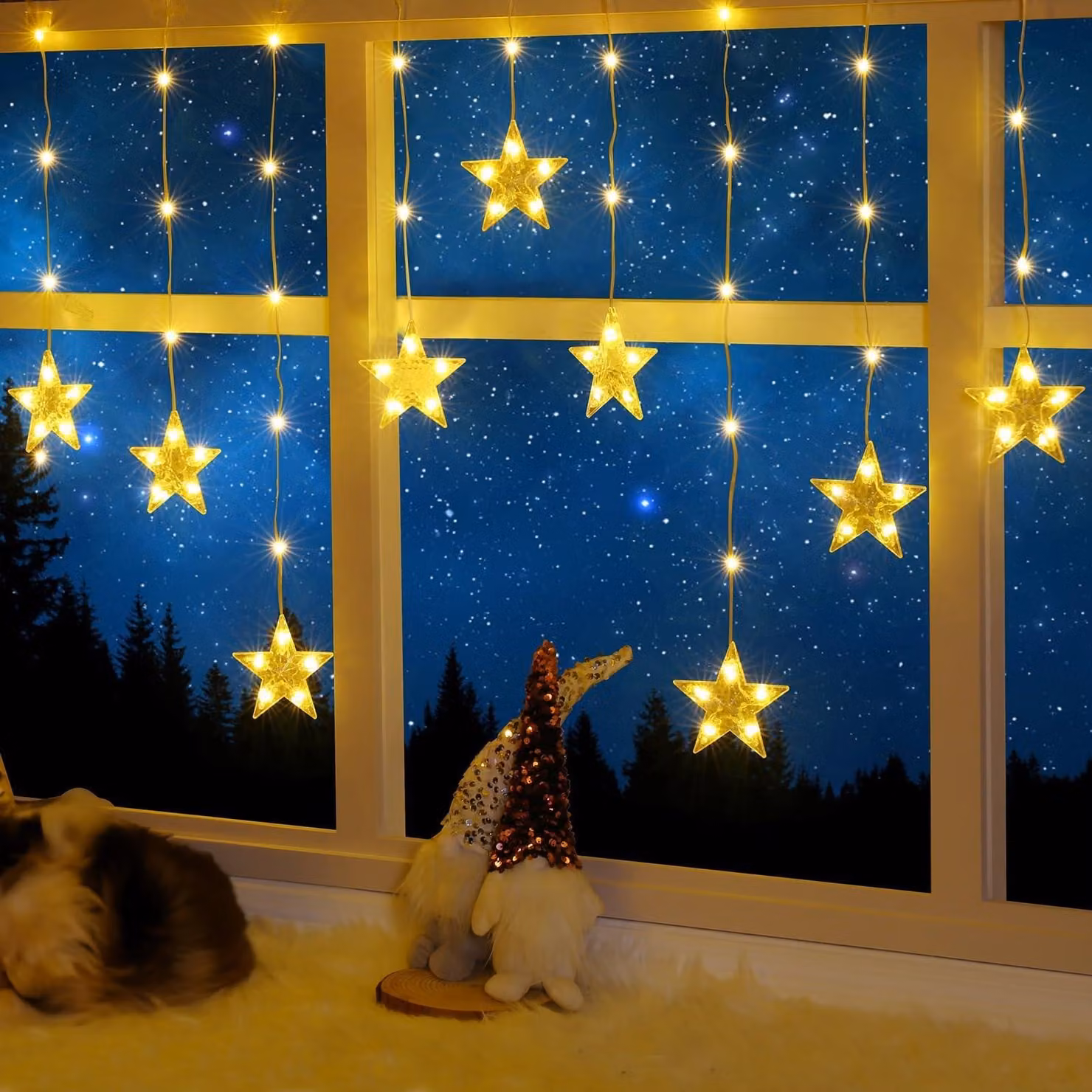 Luci a LED a forma di stelle per finestre, in acrilico, colorate, alimentate a batteria