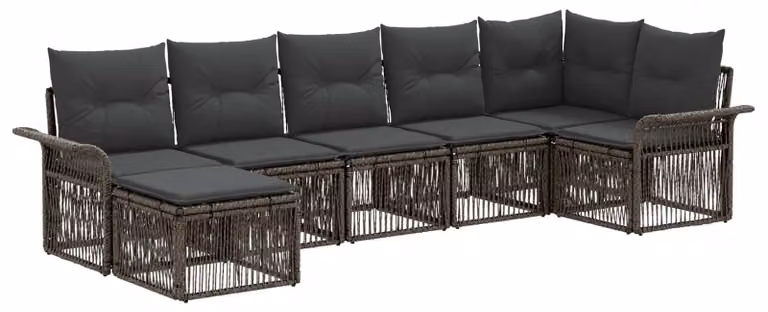 Set da giardino composto da 7 pezzi, colore grigio, realizzato in rattan sintetico