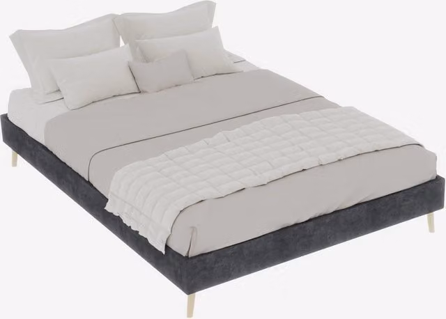 Letto matrimoniale moderno con testiera in tessuto e metallo, grigio, L/P/H: 140 x 200 cm