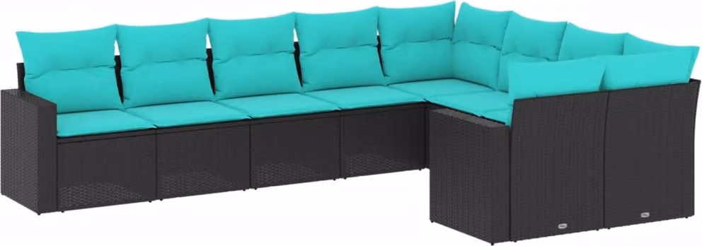 Set Divani da Giardino 9 pz con Cuscini Nero in Polyrattan