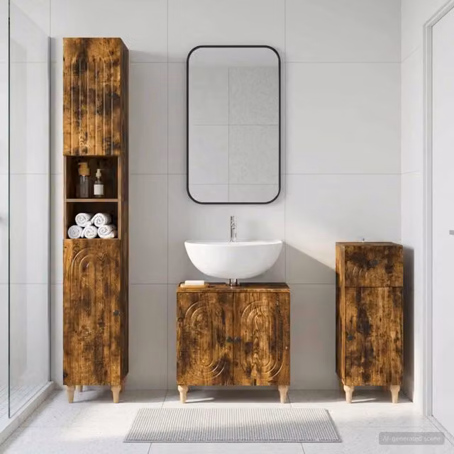 Set di armadietti da bagno in 3 pezzi ALKMAAR Rovere Fumo 3417833