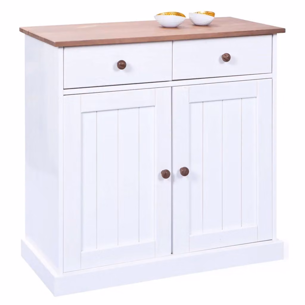 Madia Buja DMORA con 2 cassetti in legno rovere, Bianco e Marrone, L: 90 cm, P: 45 cm, H: 86 cm – 2