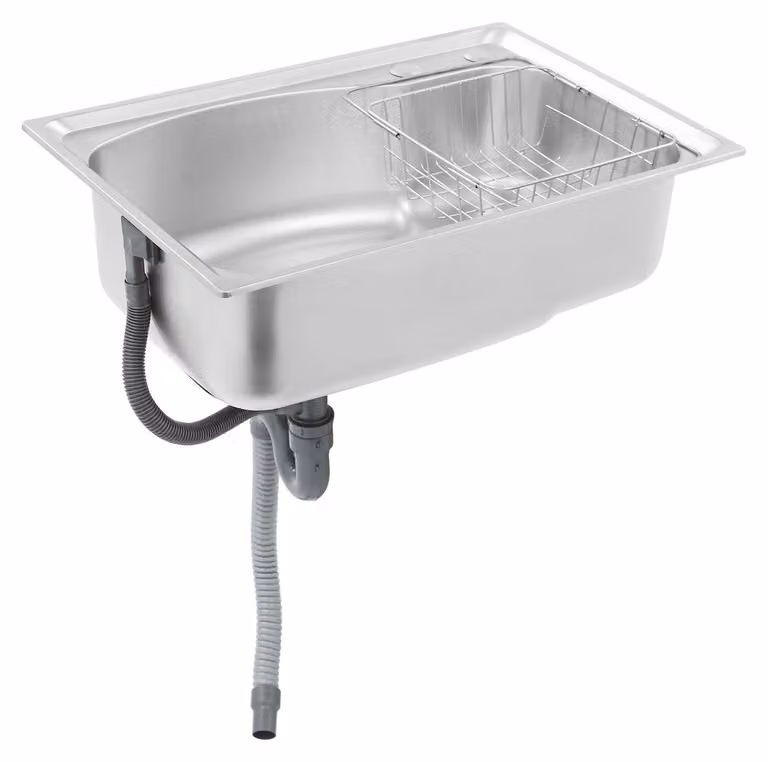 Lavello da cucina monovasca in acciaio inossidabile spazzolato, con scolapiatti e scarico, da incasso sottotop