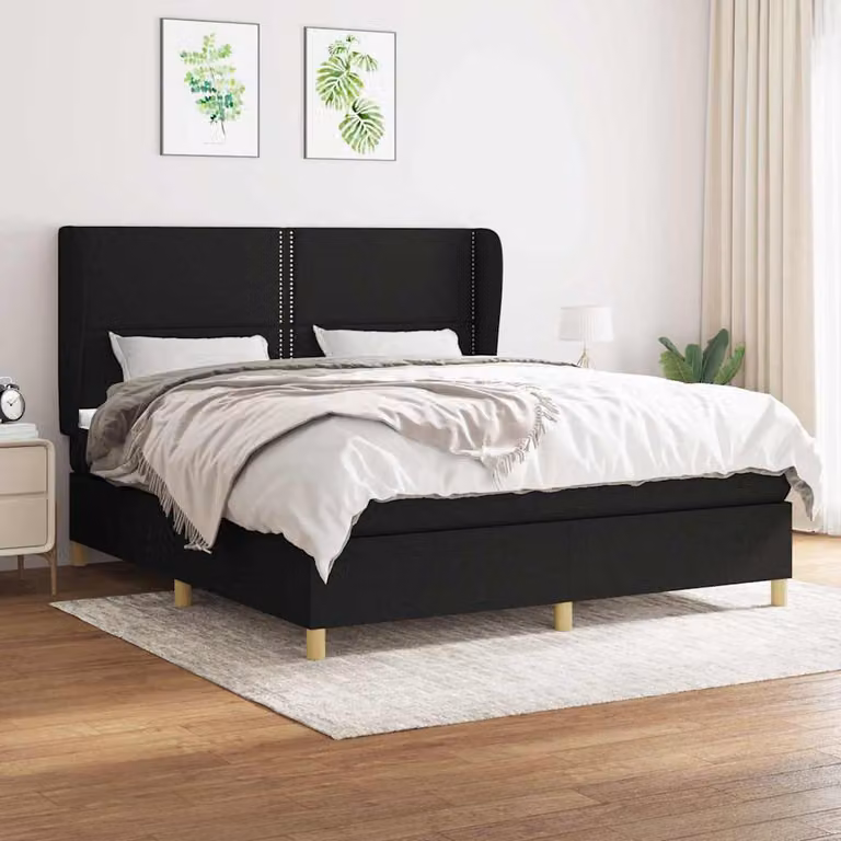 vidaXL Giroletto a Molle con Materasso Nero in Tessuto L/P/H: 180 x 200 x 128 cm