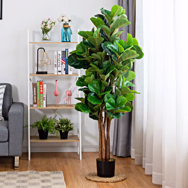 Albero di fico artificiale verde Costway con foglie in PEVA e vaso in PP, Altezza: 150 cm