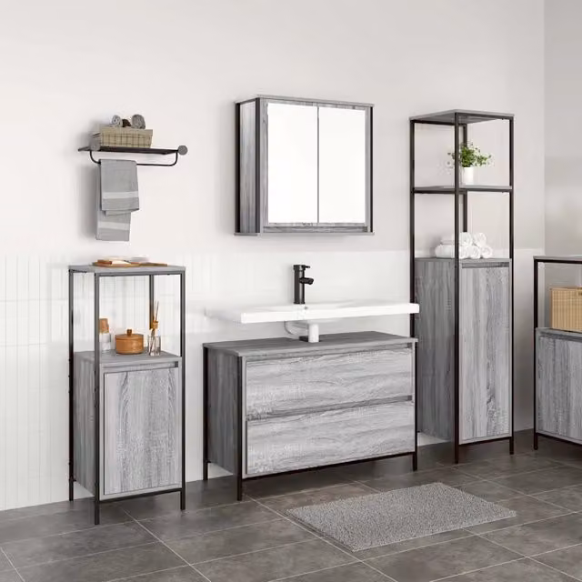 Set di mobili per il bagno 3 pz Grigio Sonoma 90 x 34,5 x 60 cm 3328362