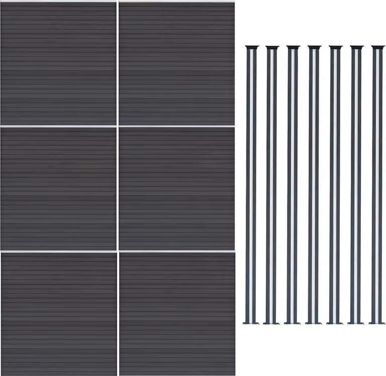 Pannello divisorio in legno composito (WPC) x6 e pali per recinzione con illuminazione a LED x7 - Grigio
